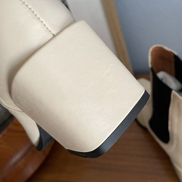 ANGEL ALARCON Made In Spain Leather Block Heel Chelsea Boots Cream - Picture 6 of 11